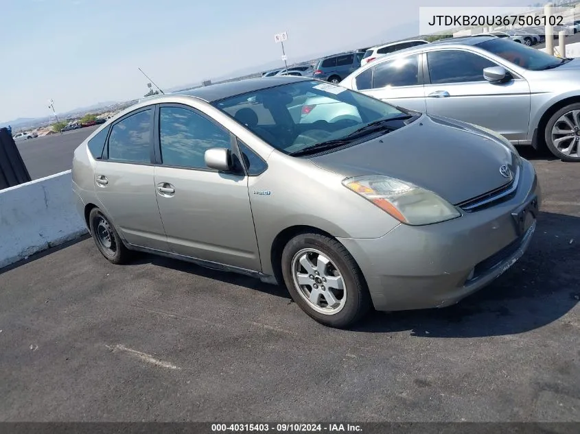 2006 Toyota Prius VIN: JTDKB20U367506102 Lot: 40315403