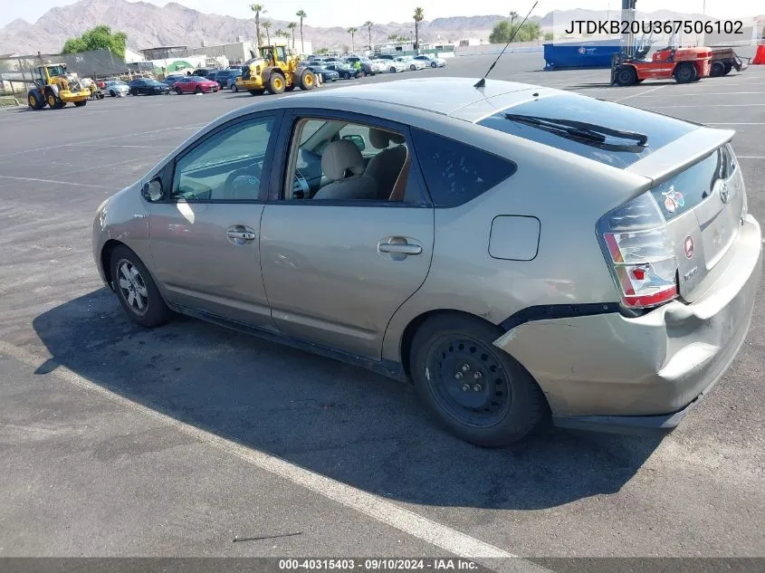 2006 Toyota Prius VIN: JTDKB20U367506102 Lot: 40315403