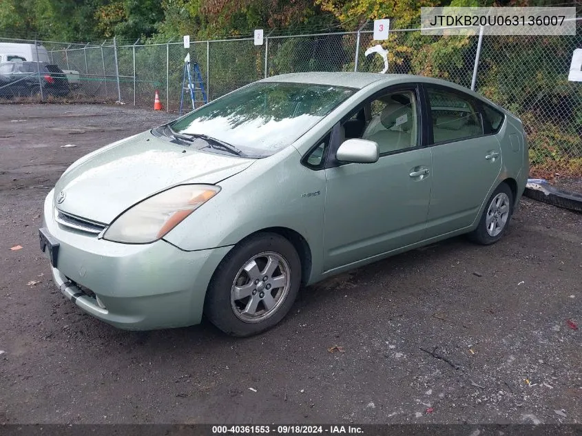 2006 Toyota Prius VIN: JTDKB20U063136007 Lot: 40361553