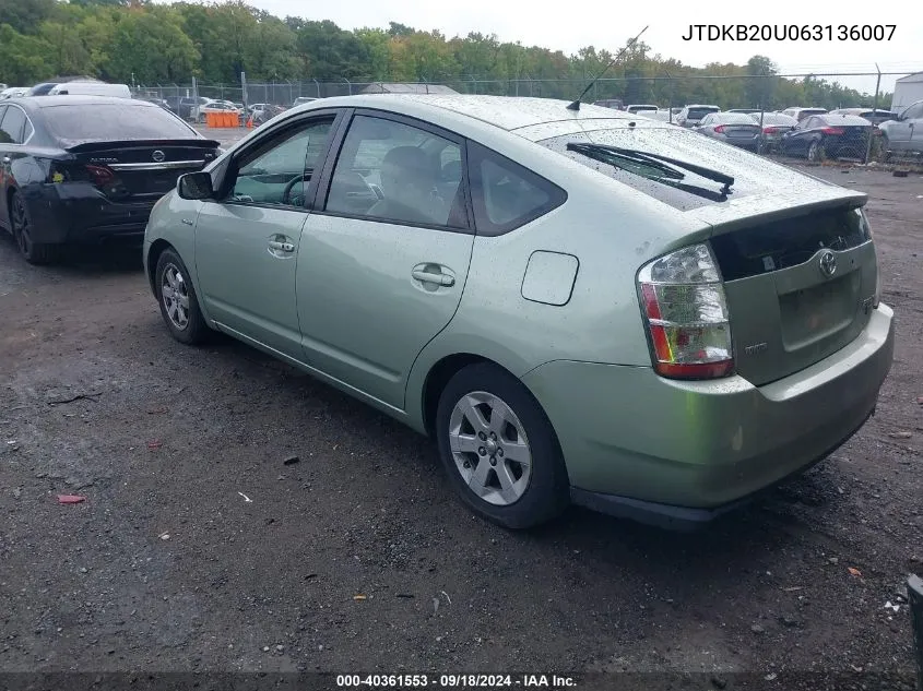 2006 Toyota Prius VIN: JTDKB20U063136007 Lot: 40361553