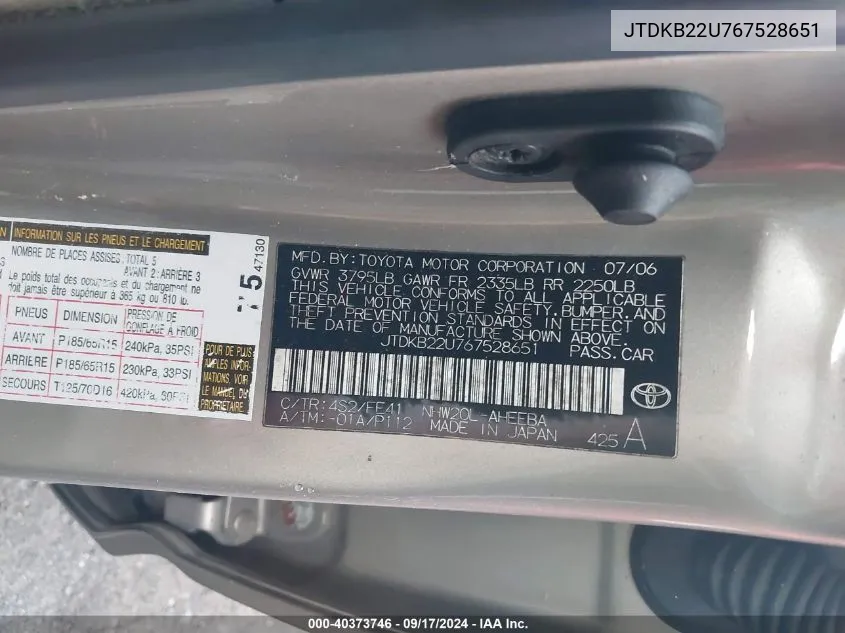 JTDKB22U767528651 2006 Toyota Prius