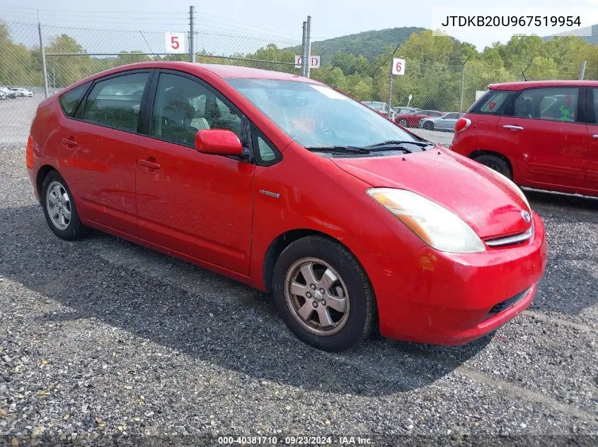 2006 Toyota Prius VIN: JTDKB20U967519954 Lot: 40381710