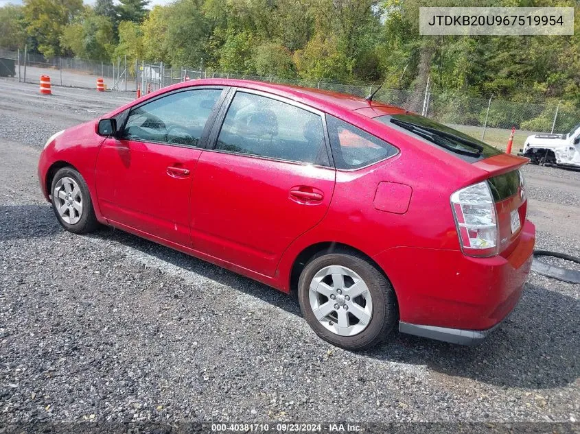 2006 Toyota Prius VIN: JTDKB20U967519954 Lot: 40381710