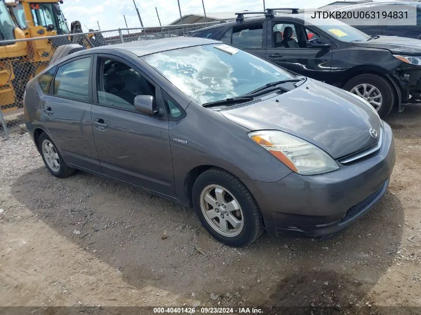 2006 Toyota Prius VIN: JTDKB20U063194831 Lot: 40401426