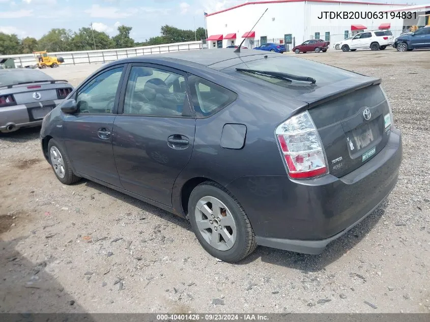 2006 Toyota Prius VIN: JTDKB20U063194831 Lot: 40401426