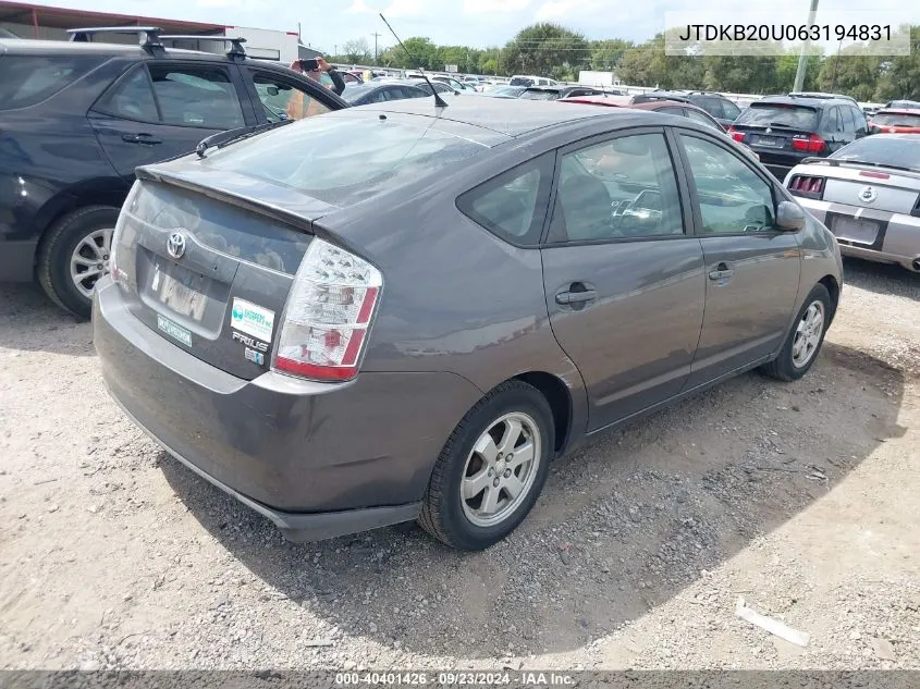 2006 Toyota Prius VIN: JTDKB20U063194831 Lot: 40401426