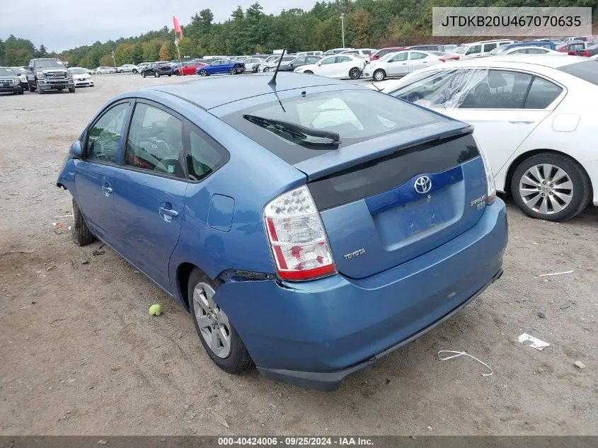 2006 Toyota Prius VIN: JTDKB20U467070635 Lot: 40424006