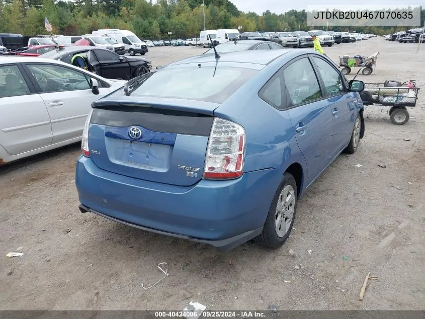 2006 Toyota Prius VIN: JTDKB20U467070635 Lot: 40424006