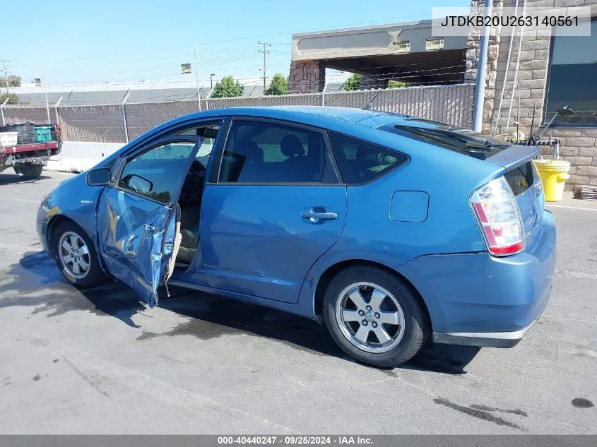 2006 Toyota Prius VIN: JTDKB20U263140561 Lot: 40440247