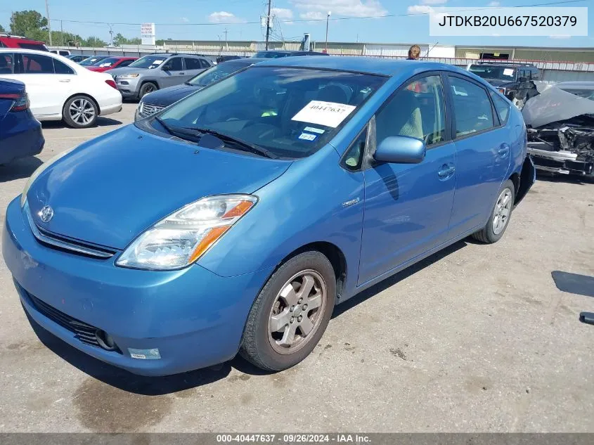 2006 Toyota Prius VIN: JTDKB20U667520379 Lot: 40447637