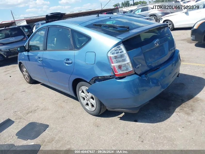 2006 Toyota Prius VIN: JTDKB20U667520379 Lot: 40447637