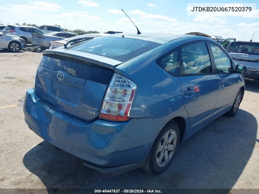 2006 Toyota Prius VIN: JTDKB20U667520379 Lot: 40447637