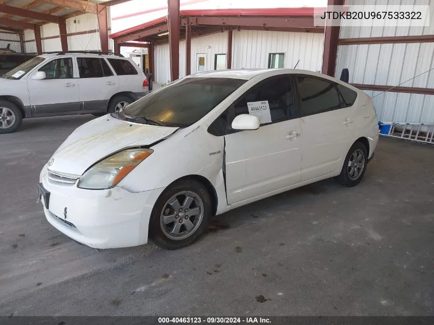 2006 Toyota Prius VIN: JTDKB20U967533322 Lot: 40463123