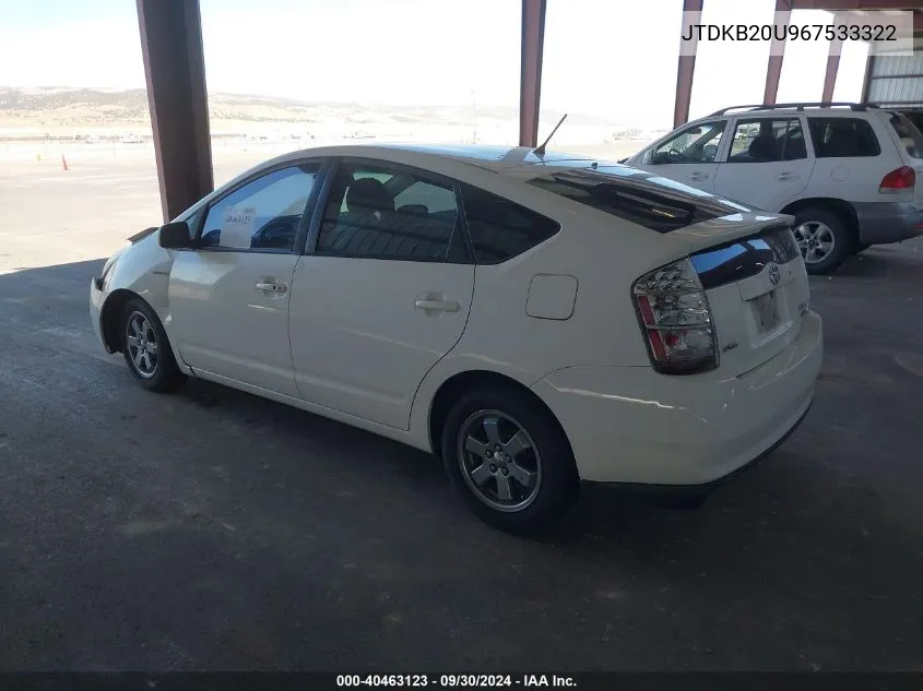 2006 Toyota Prius VIN: JTDKB20U967533322 Lot: 40463123