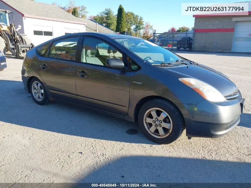 2006 Toyota Prius VIN: JTDKB22U263177994 Lot: 40548849