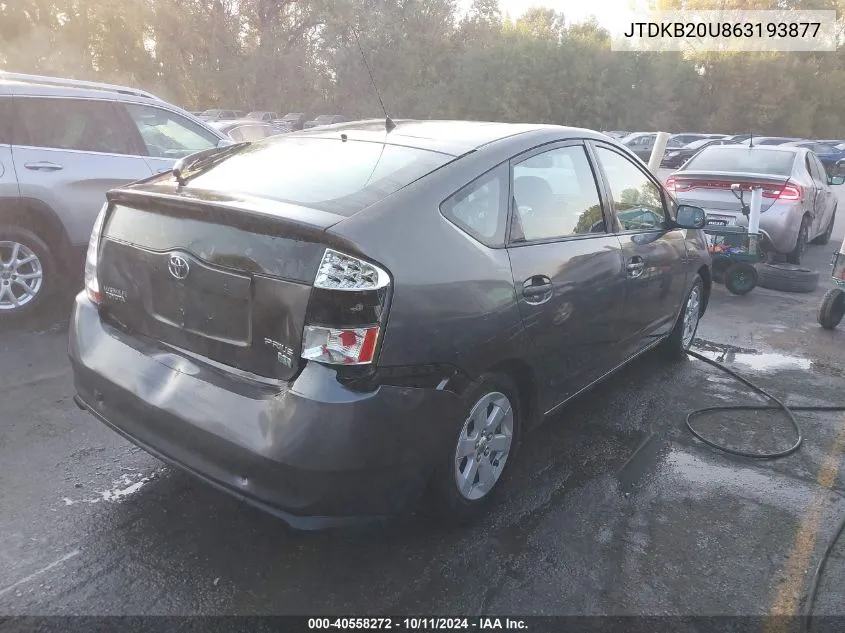 2006 Toyota Prius VIN: JTDKB20U863193877 Lot: 40558272