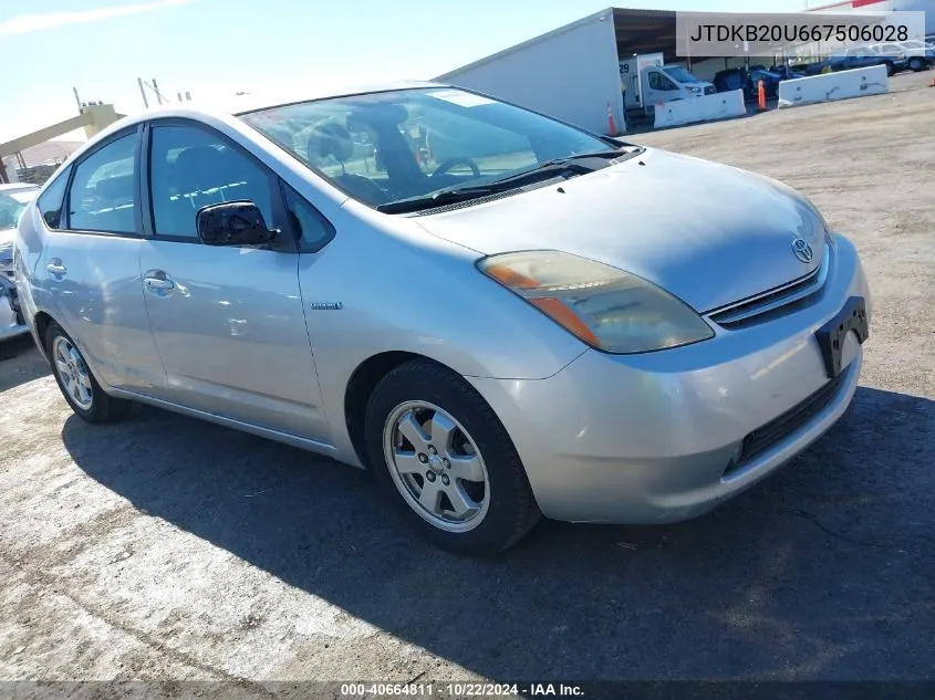 2006 Toyota Prius VIN: JTDKB20U667506028 Lot: 40664811