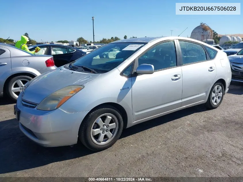 2006 Toyota Prius VIN: JTDKB20U667506028 Lot: 40664811