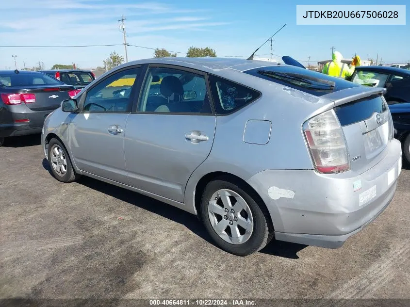 2006 Toyota Prius VIN: JTDKB20U667506028 Lot: 40664811