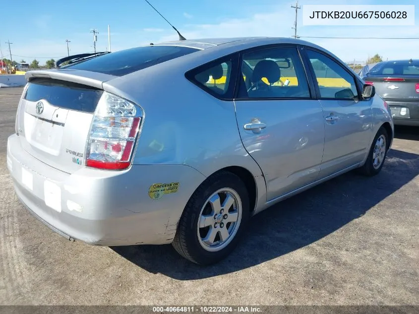 2006 Toyota Prius VIN: JTDKB20U667506028 Lot: 40664811