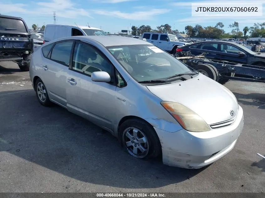 2006 Toyota Prius VIN: JTDKB20UX67060692 Lot: 40668044