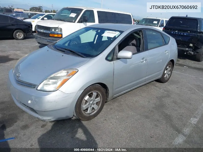 2006 Toyota Prius VIN: JTDKB20UX67060692 Lot: 40668044