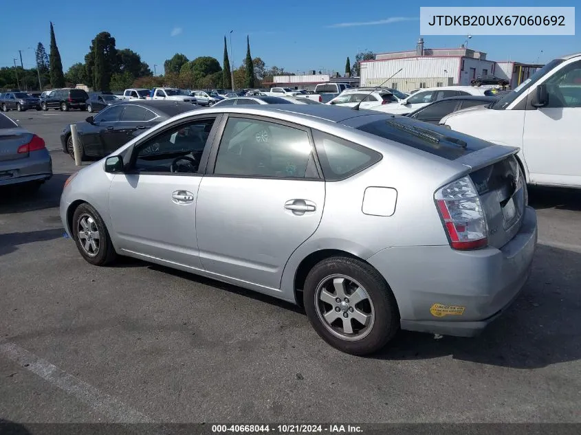 2006 Toyota Prius VIN: JTDKB20UX67060692 Lot: 40668044