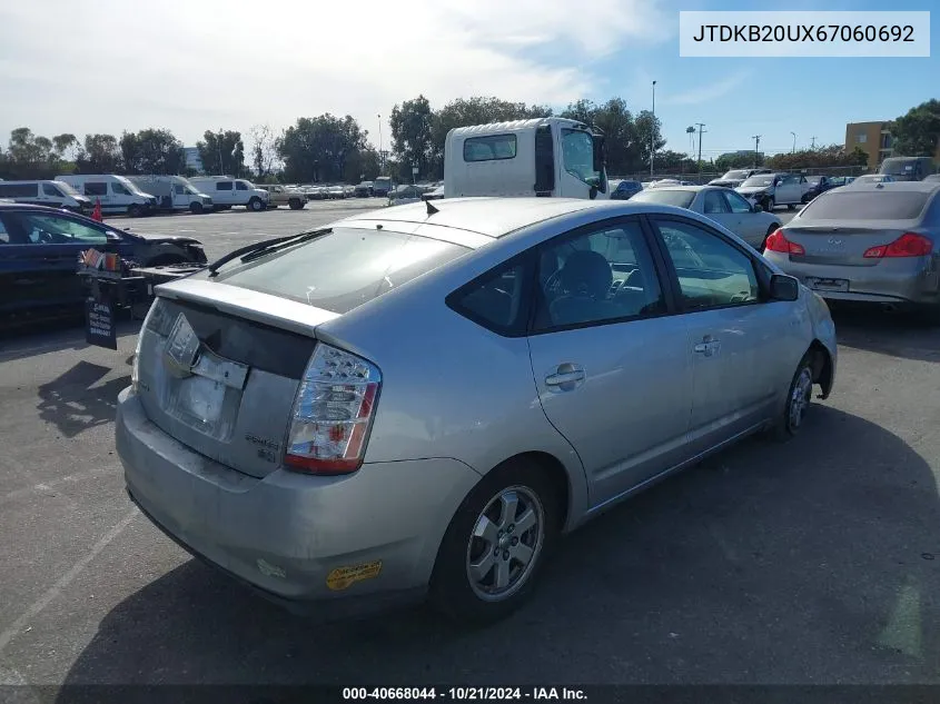 2006 Toyota Prius VIN: JTDKB20UX67060692 Lot: 40668044