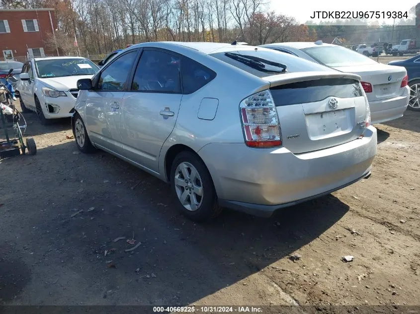 2006 Toyota Prius VIN: JTDKB22U967519384 Lot: 40669225