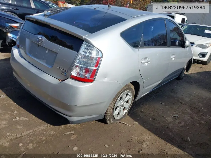 2006 Toyota Prius VIN: JTDKB22U967519384 Lot: 40669225