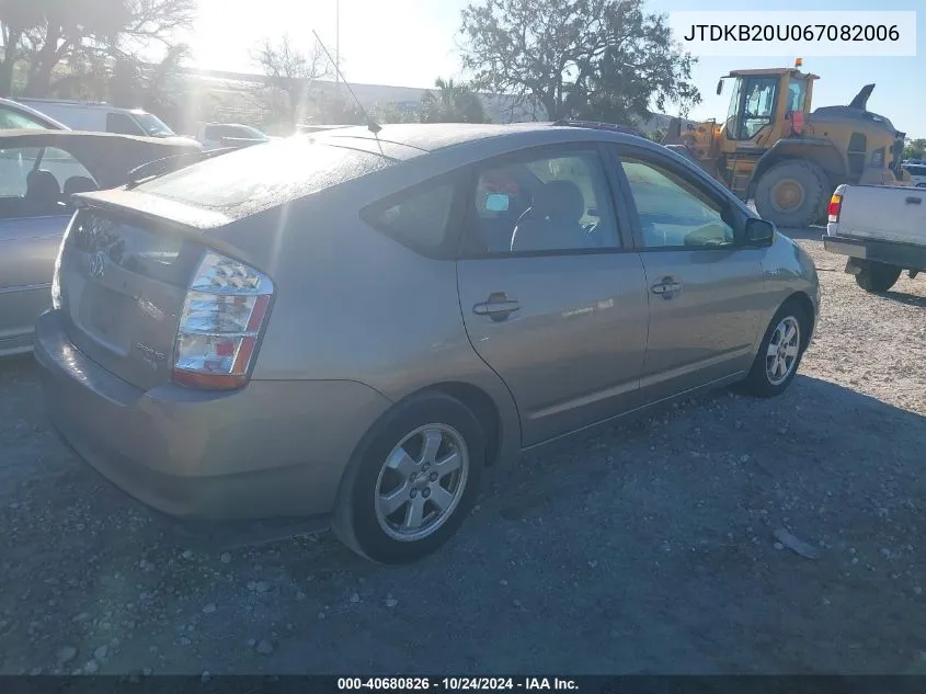 2006 Toyota Prius VIN: JTDKB20U067082006 Lot: 40680826