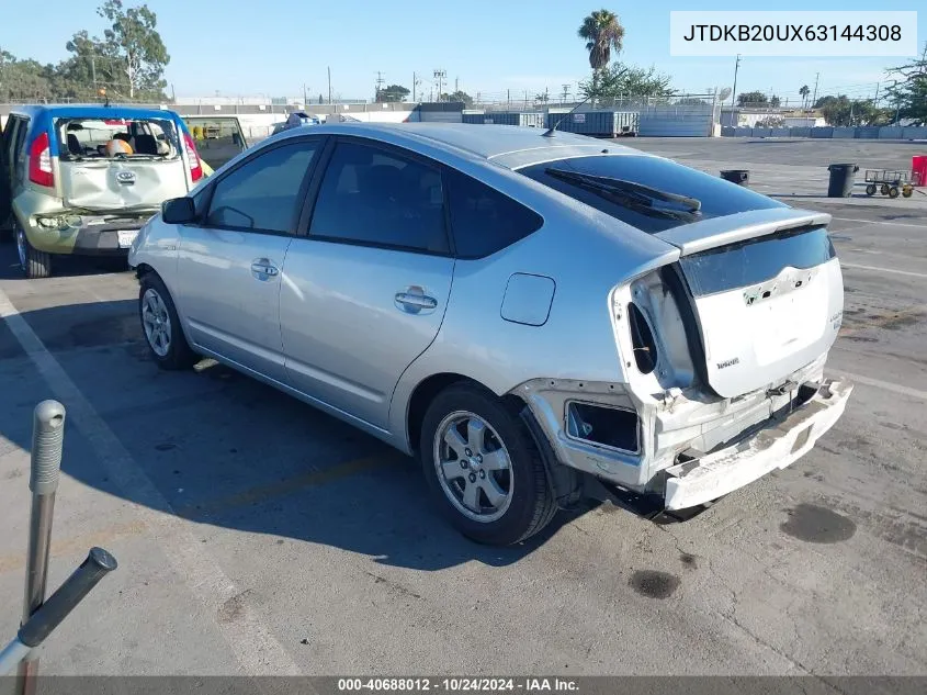 2006 Toyota Prius VIN: JTDKB20UX63144308 Lot: 40688012