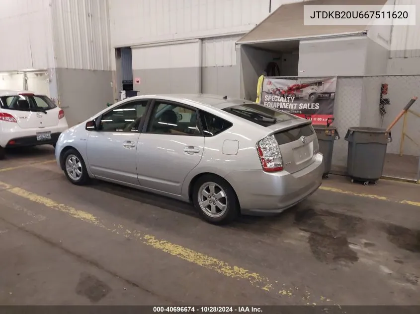 2006 Toyota Prius VIN: JTDKB20U667511620 Lot: 40696674