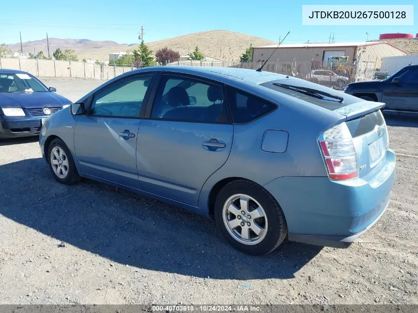 2006 Toyota Prius VIN: JTDKB20U267500128 Lot: 40703618