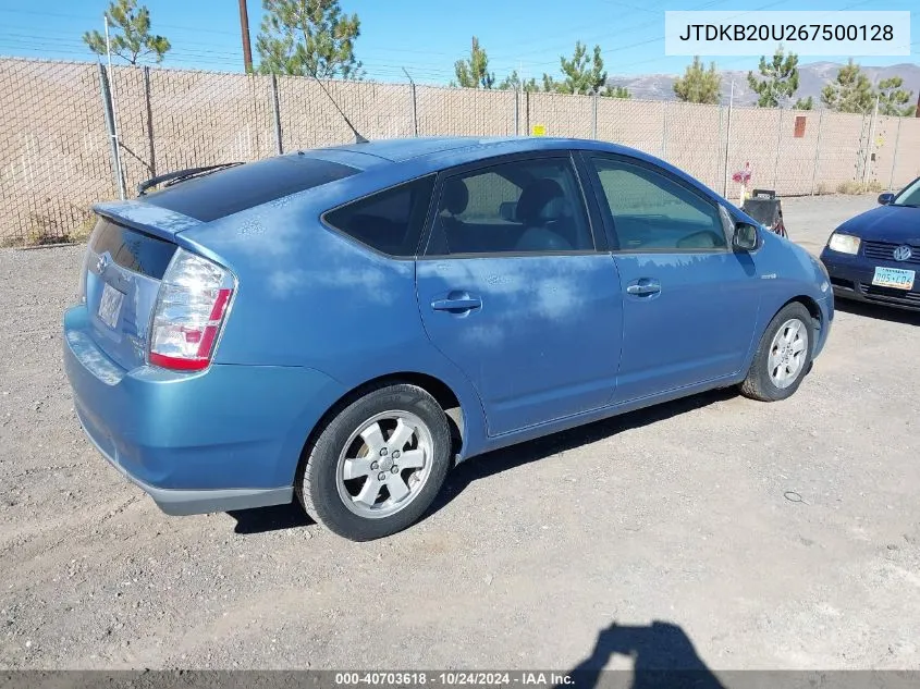 2006 Toyota Prius VIN: JTDKB20U267500128 Lot: 40703618