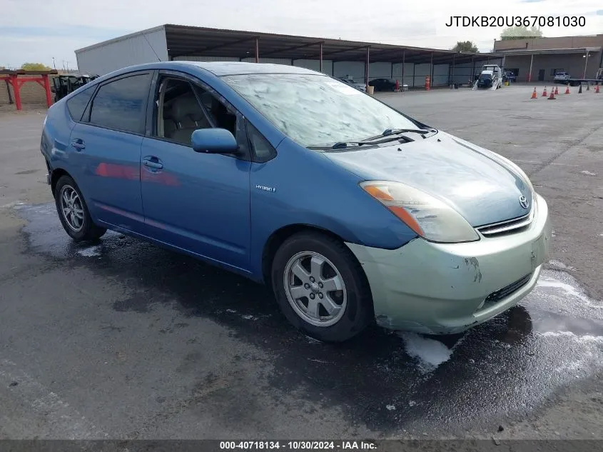 2006 Toyota Prius VIN: JTDKB20U367081030 Lot: 40718134