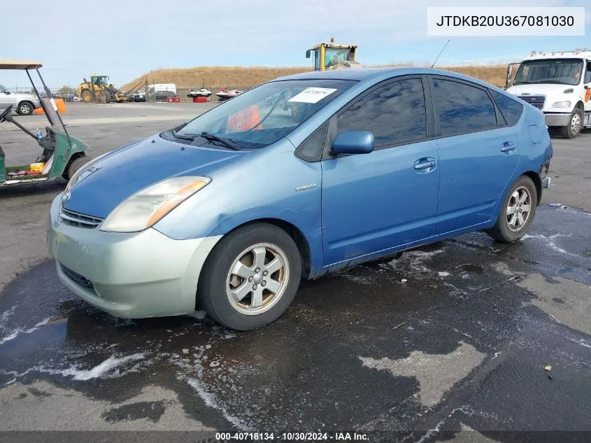 2006 Toyota Prius VIN: JTDKB20U367081030 Lot: 40718134