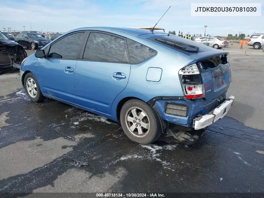 2006 Toyota Prius VIN: JTDKB20U367081030 Lot: 40718134