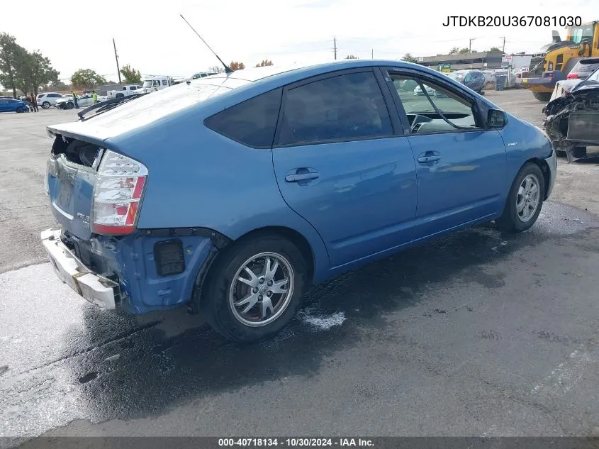 2006 Toyota Prius VIN: JTDKB20U367081030 Lot: 40718134