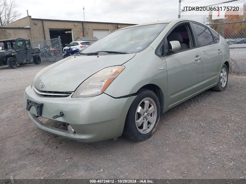 2006 Toyota Prius VIN: JTDKB20U663175720 Lot: 40724612