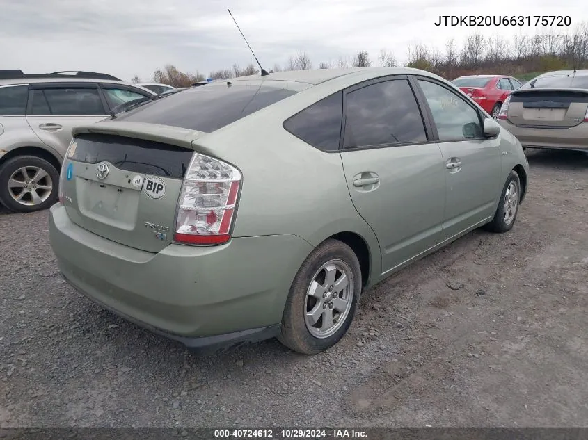 2006 Toyota Prius VIN: JTDKB20U663175720 Lot: 40724612