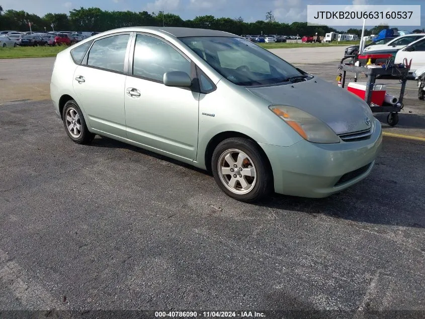 2006 Toyota Prius VIN: JTDKB20U663160537 Lot: 40786090