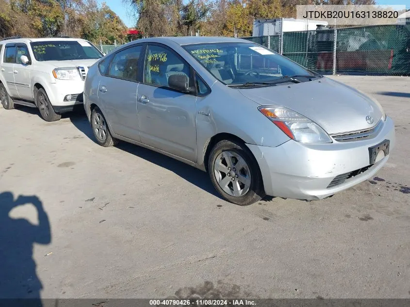 2006 Toyota Prius VIN: JTDKB20U163138820 Lot: 40790426