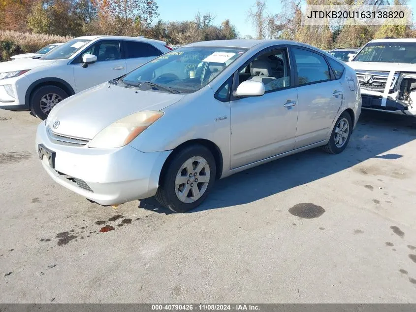 2006 Toyota Prius VIN: JTDKB20U163138820 Lot: 40790426