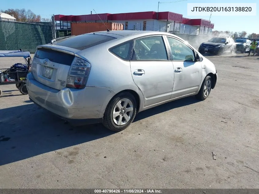 2006 Toyota Prius VIN: JTDKB20U163138820 Lot: 40790426