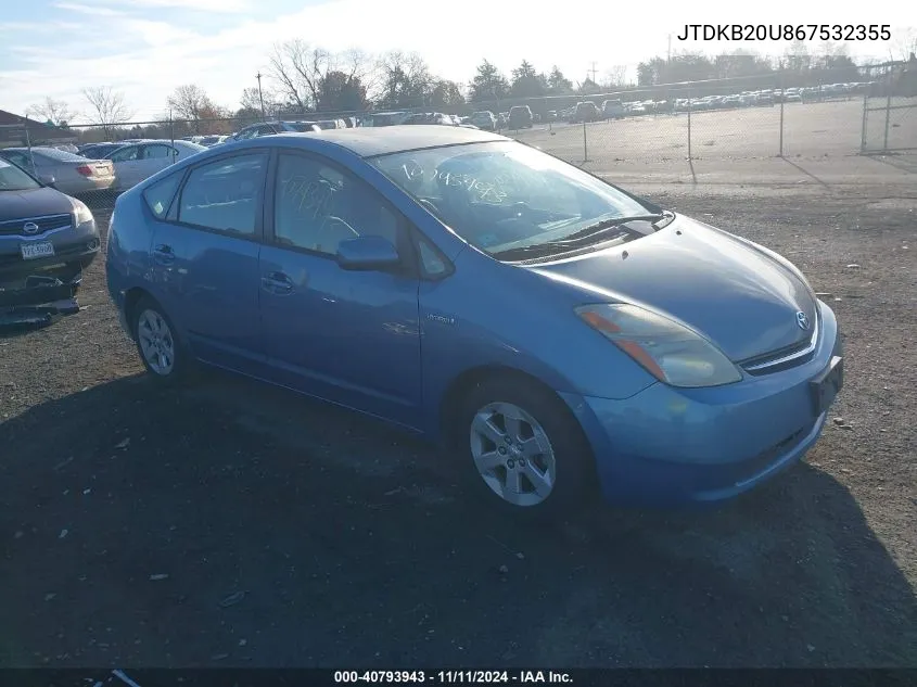 2006 Toyota Prius VIN: JTDKB20U867532355 Lot: 40793943