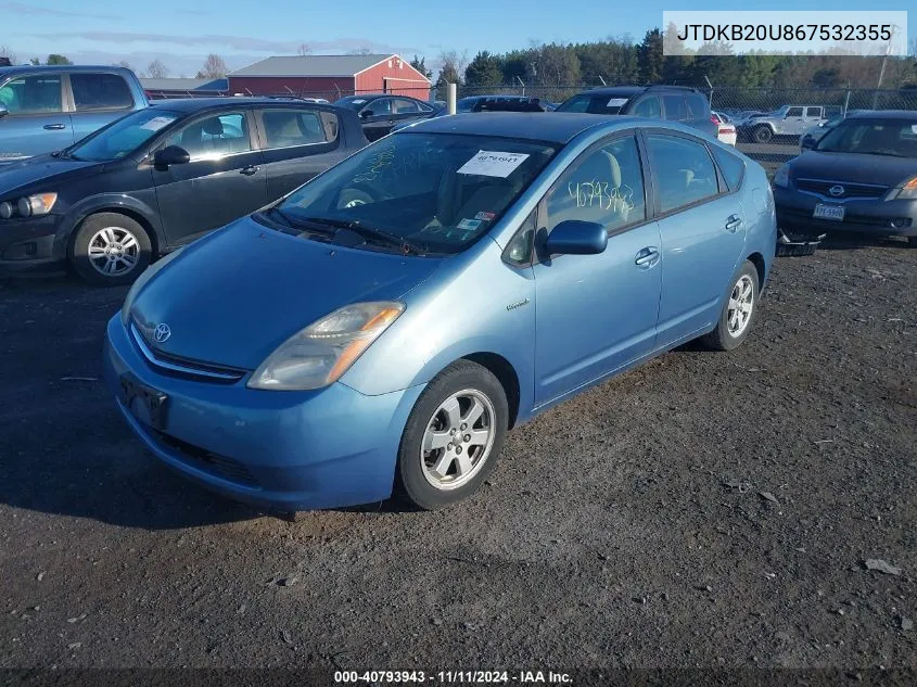 2006 Toyota Prius VIN: JTDKB20U867532355 Lot: 40793943