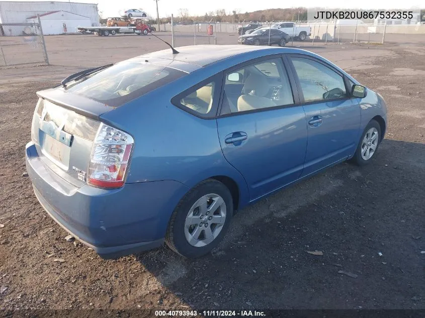 2006 Toyota Prius VIN: JTDKB20U867532355 Lot: 40793943