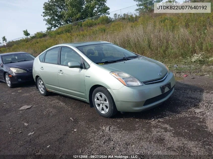 2007 Toyota Prius VIN: JTDKB22U077640192 Lot: 12112588