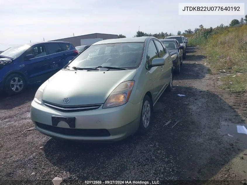 2007 Toyota Prius VIN: JTDKB22U077640192 Lot: 12112588